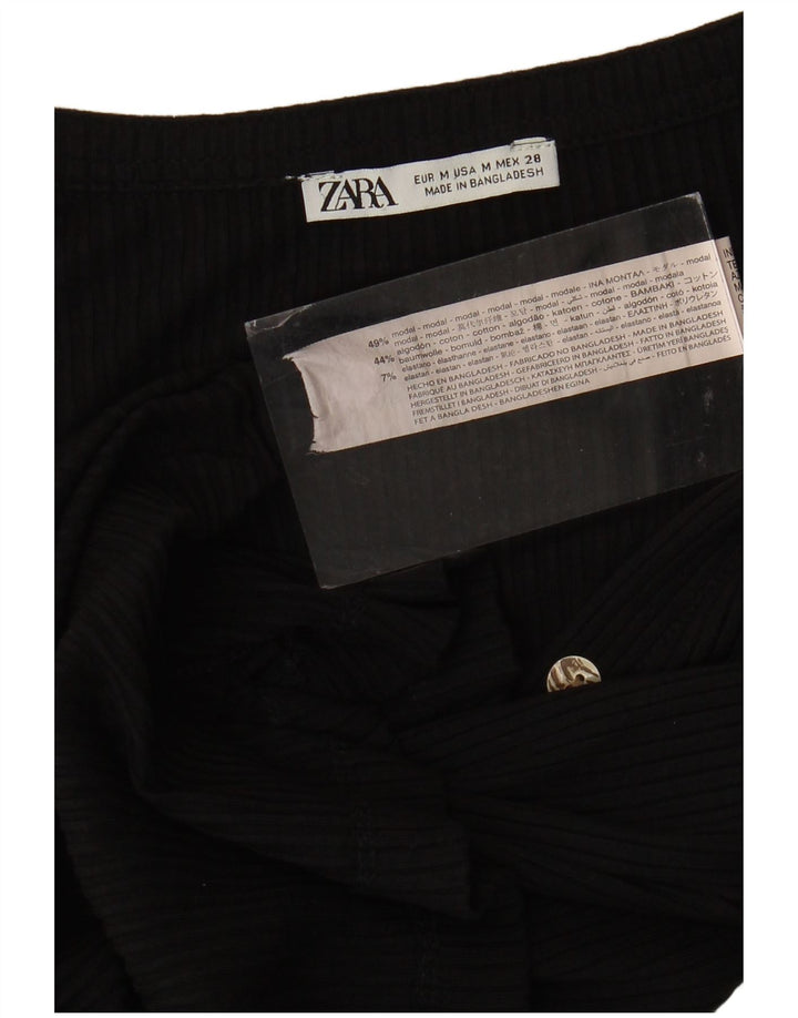 Top feminino Zara manga comprida UK 12 médio preto modal