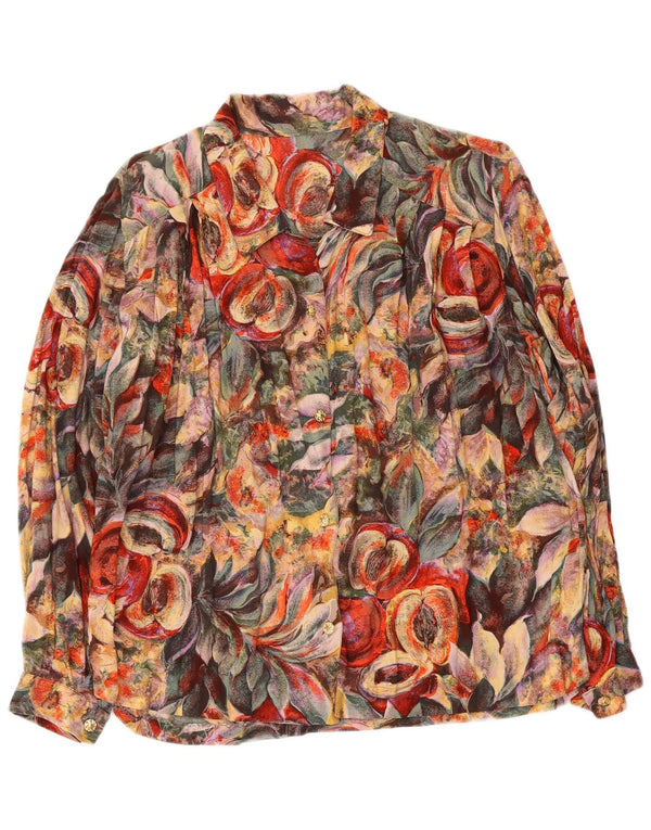 Blusa feminina vintage UK 16 grande floral multicolorida