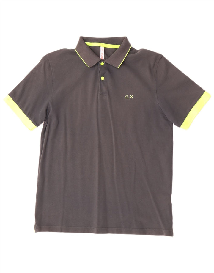 Camisa polo masculina Sun68 de algodão cinza médio