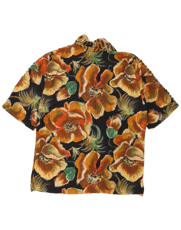 Blusa feminina vintage de manga curta UK 14 viscose floral preta média