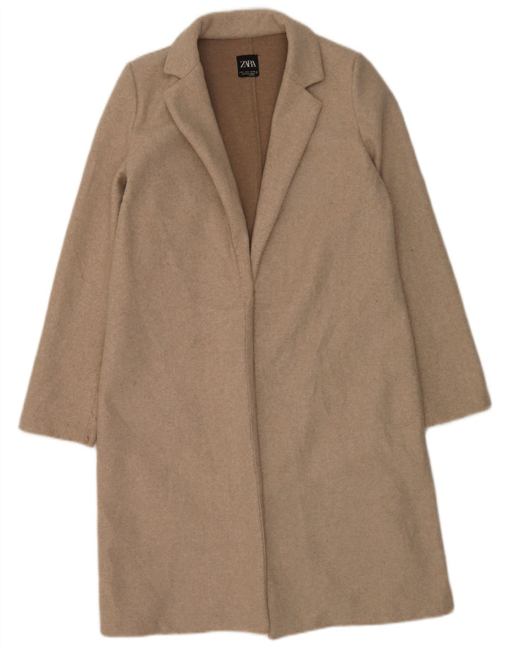 Sobretudo aberto feminino Zara UK 10 pequeno poliéster cinza