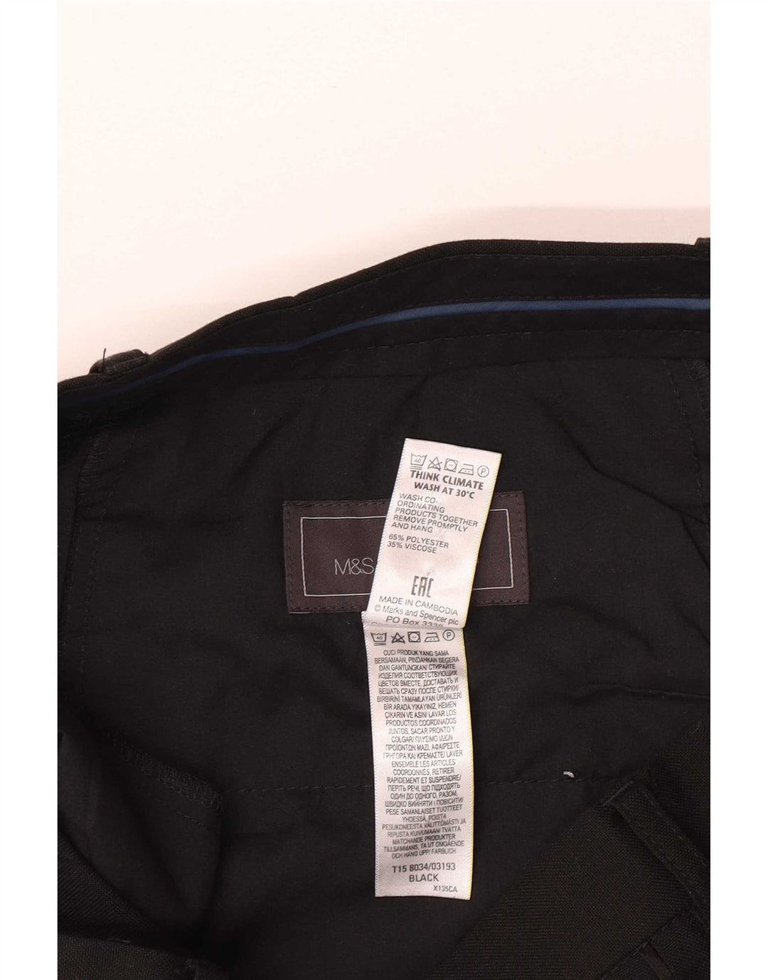 Calça masculina Marks & Spencer Slim Fit W34 L31 Poliéster Preto