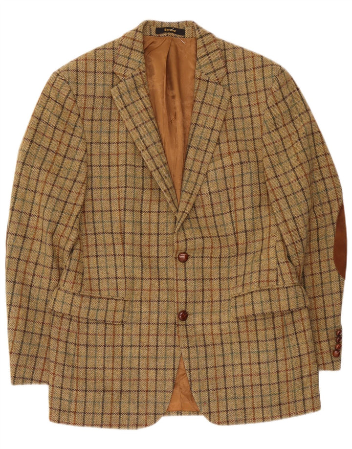Jaqueta blazer masculina Barbour com 2 botões EU 48 médio cáqui xadrez nova lã