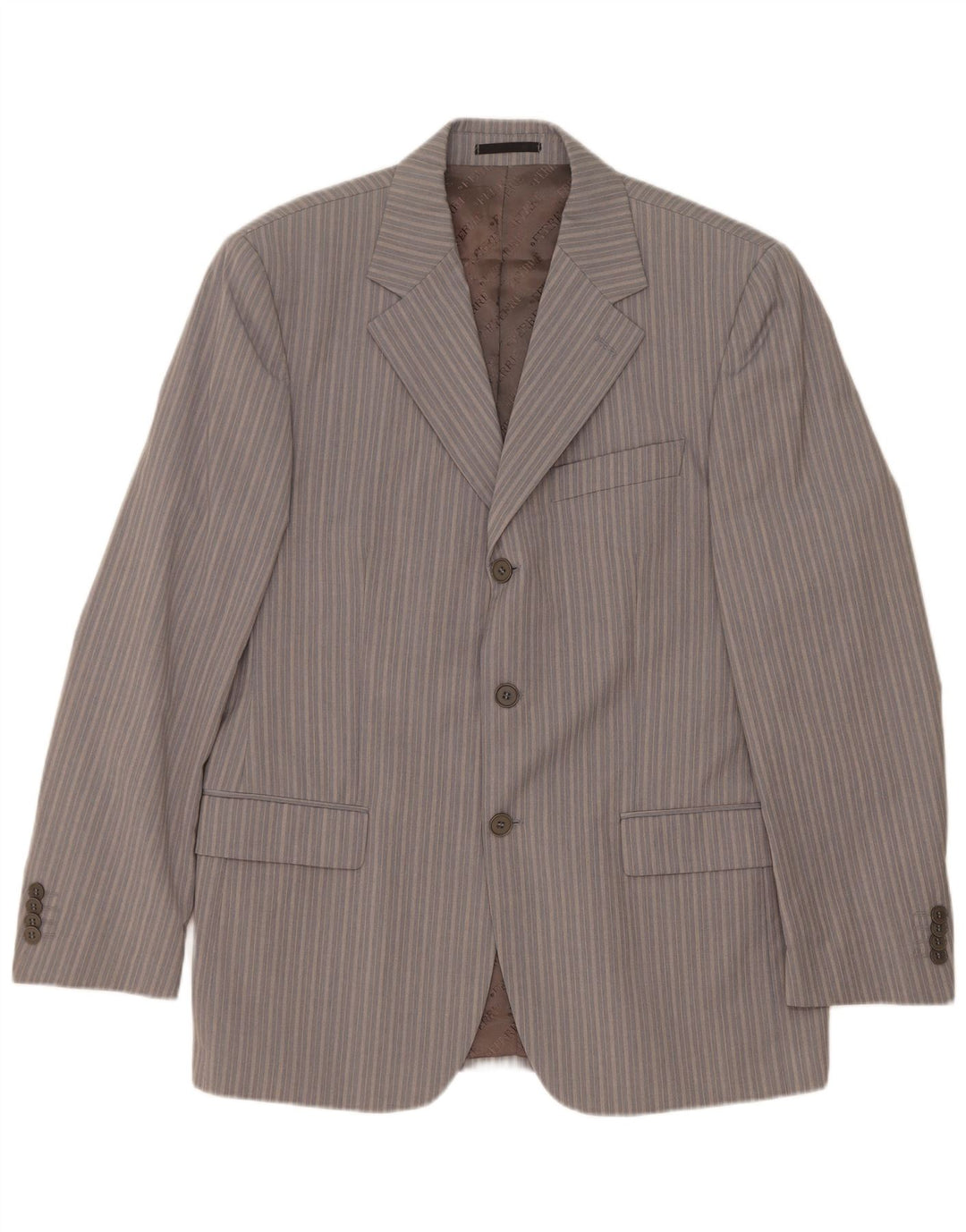 Terno masculino Ferre com 3 botões e 2 peças IT 50 grande W34 L33 viscose listrada cinza