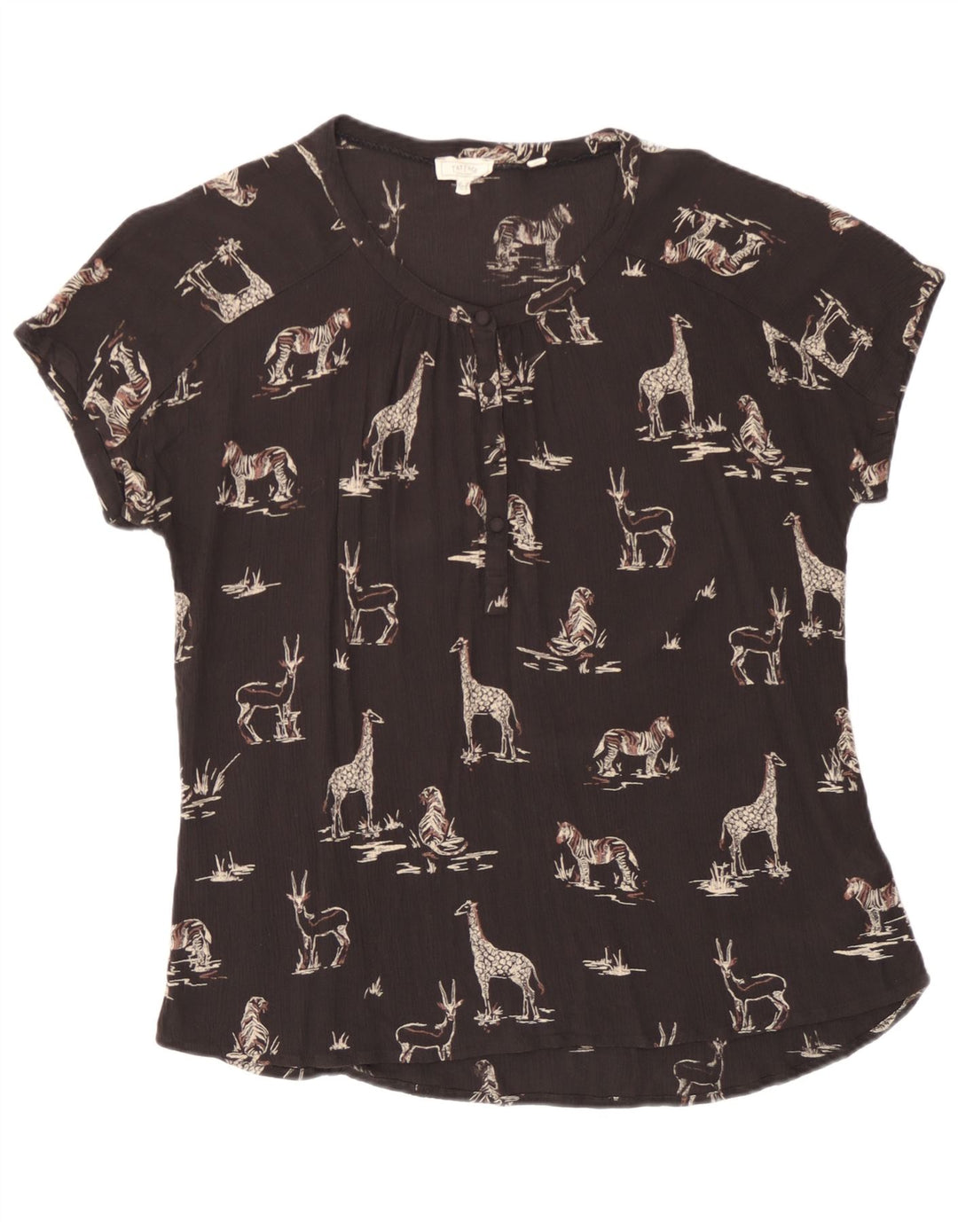 Blusa feminina Fat Face com estampa gráfica UK 14 grande viscose preta