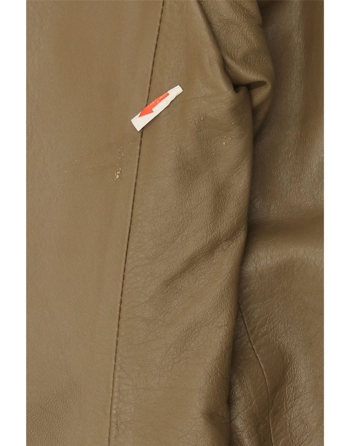 Jaqueta de couro superdimensionada feminina vintage IT 38 XS couro cáqui