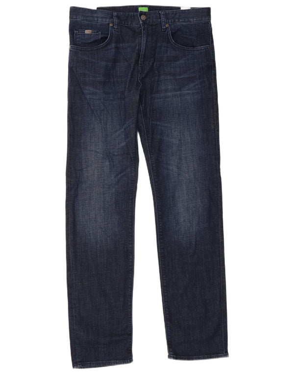 Hugo Boss Mens Straight Jeans W32 L32 Azul Marinho Algodão