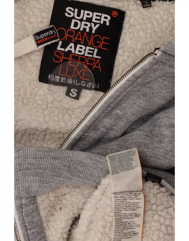 Suéter masculino Superdry com capuz e zíper pequeno algodão cinza
