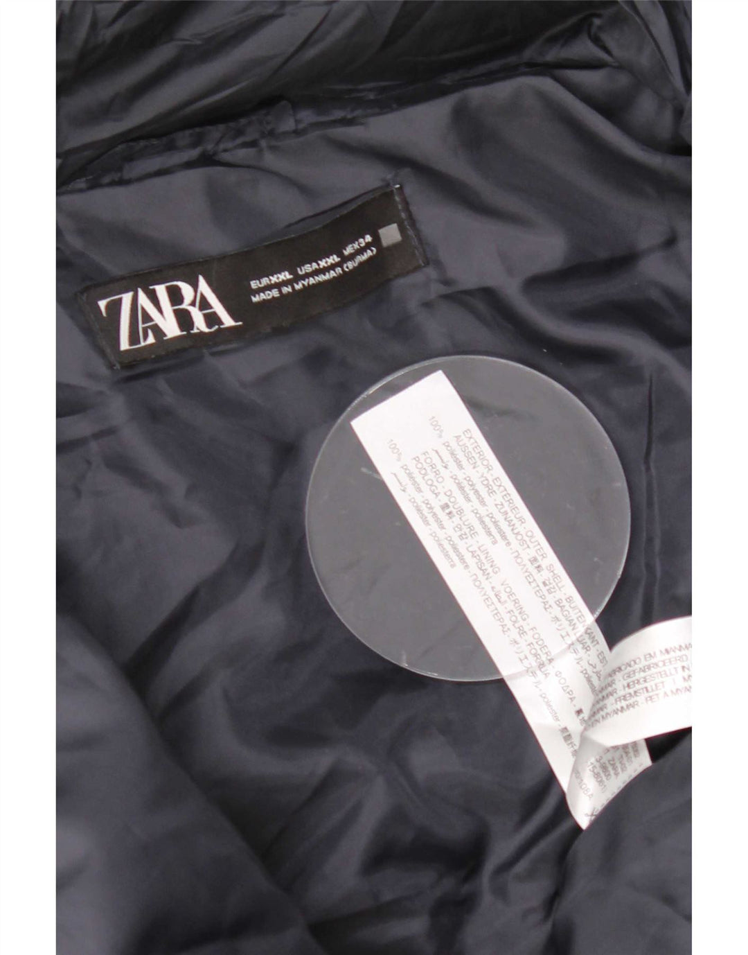 Jaqueta acolchoada com capuz Zara feminina UK 20 2XL azul marinho poliéster