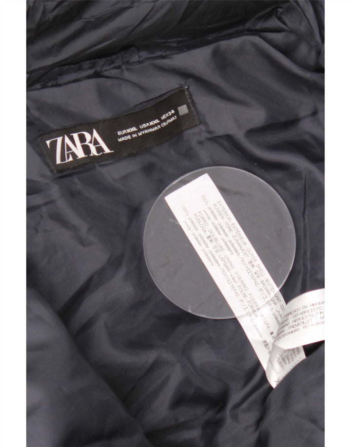 Jaqueta acolchoada com capuz Zara feminina UK 20 2XL azul marinho poliéster