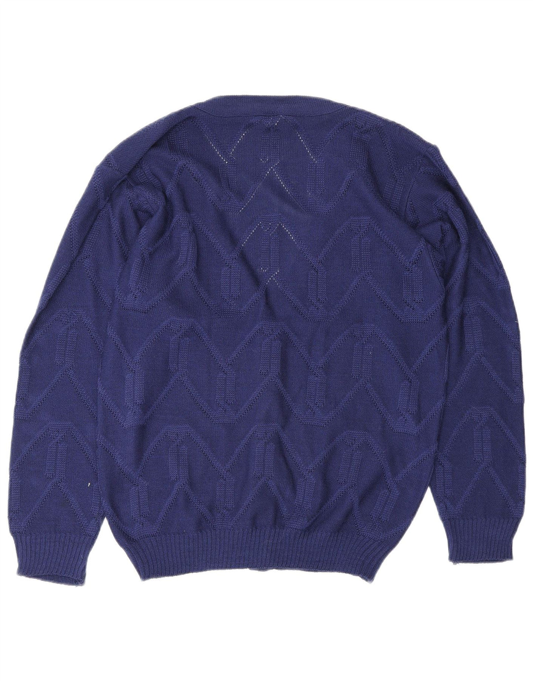 Suéter cardigã feminino vintage UE 38/40 azul médio Chevron poliacrílico