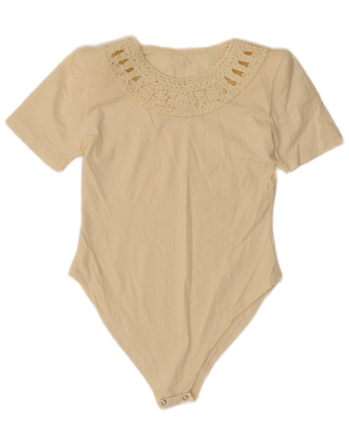 Body feminino vintage UK 10 pequeno algodão bege