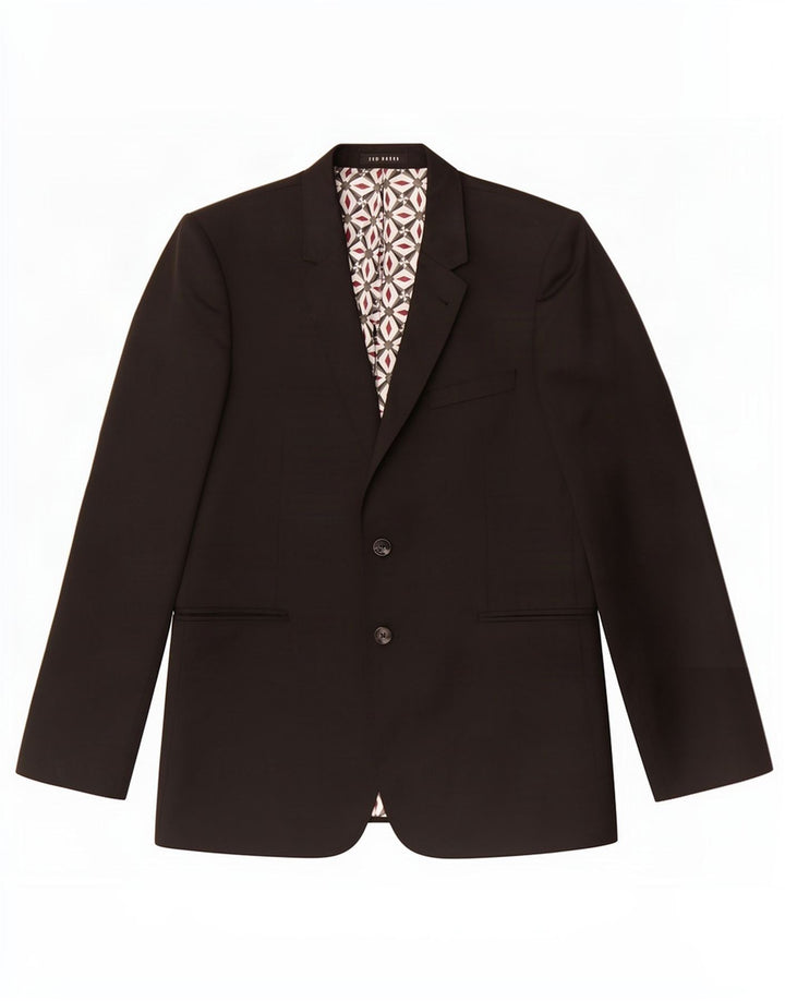 Jaqueta blazer masculina de 2 botões Ted Baker Reino Unido 42 XL lã preta