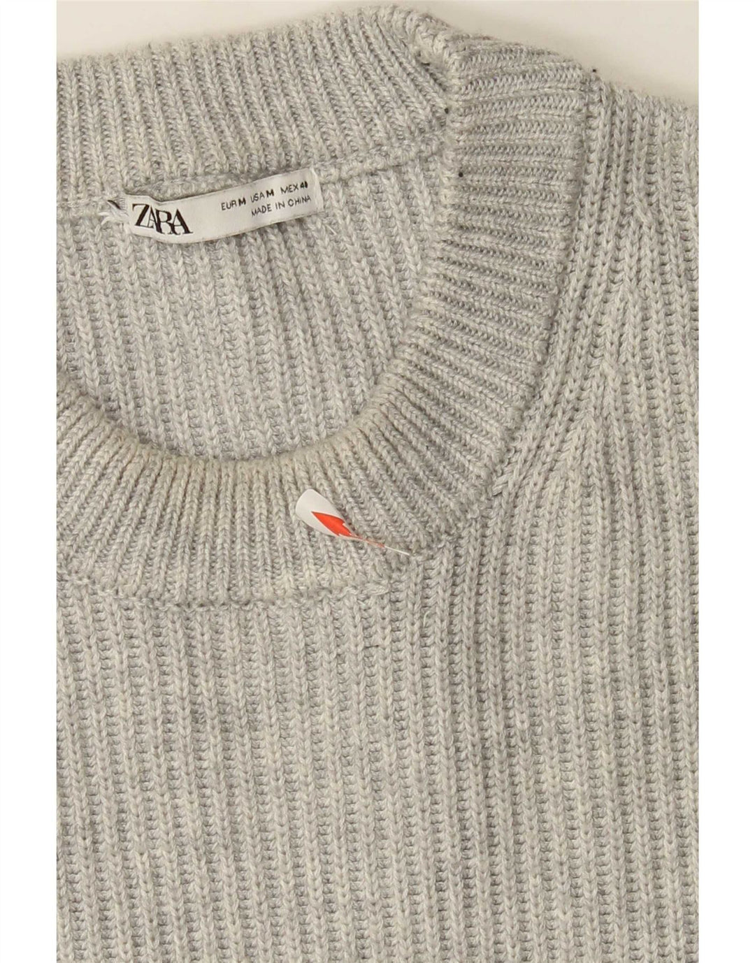 Zara Suéter masculino com gola redonda e poliéster cinza médio
