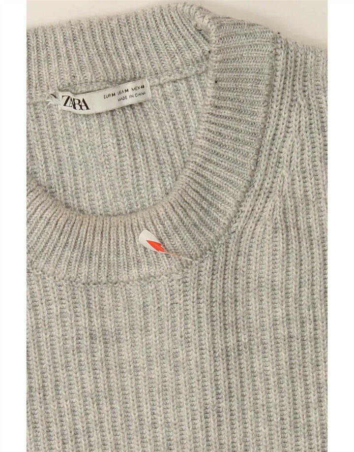 Zara Suéter masculino com gola redonda e poliéster cinza médio