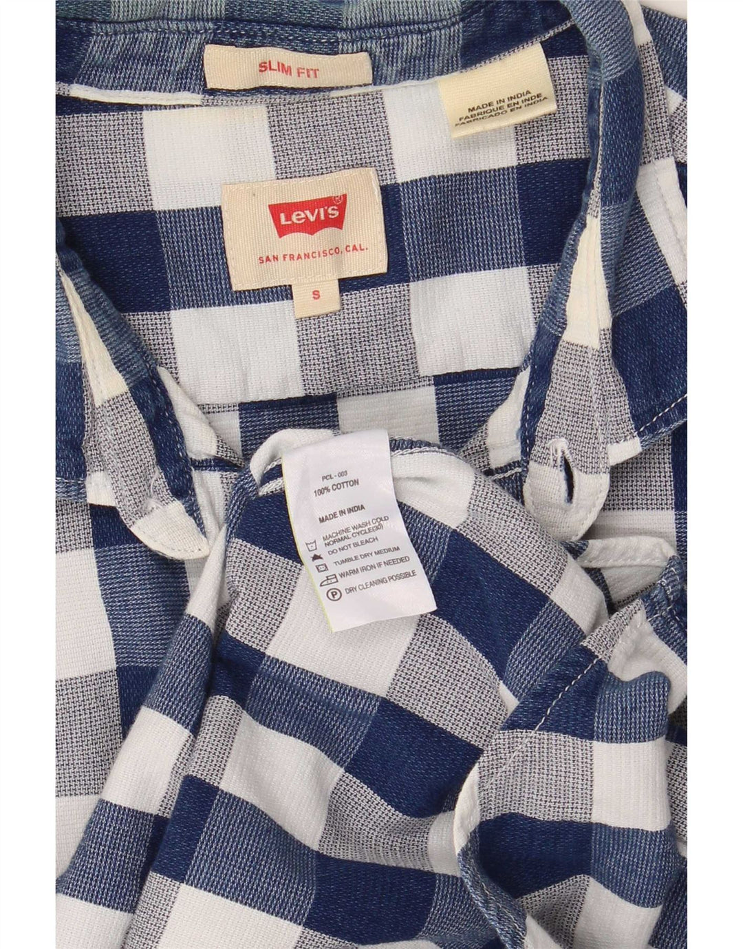 Camisa masculina Slim Fit Levi's pequena azul marinho algodão guingão