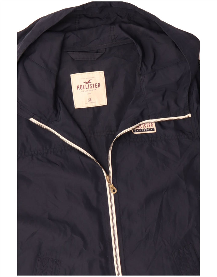 Jaqueta de chuva masculina Hollister com capuz UK 42 XL poliéster azul marinho