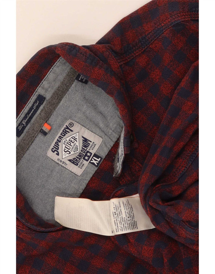 Camisa de flanela masculina Superdry XL algodão guingão vermelho
