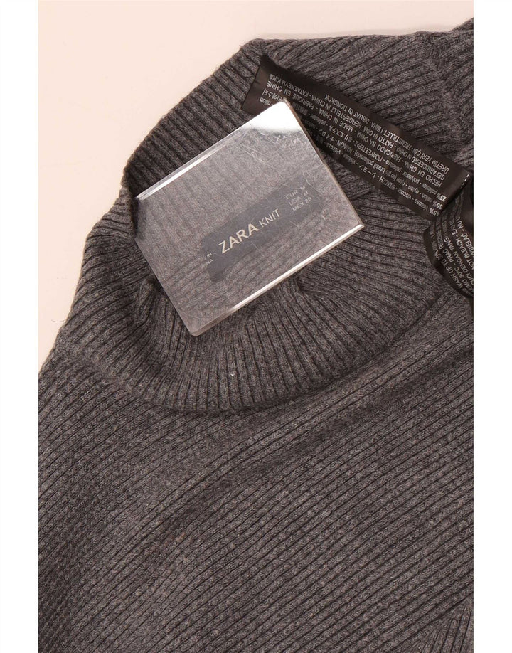 Suéter feminino Zara Batwing Crop com gola tartaruga Reino Unido 14 cinza médio