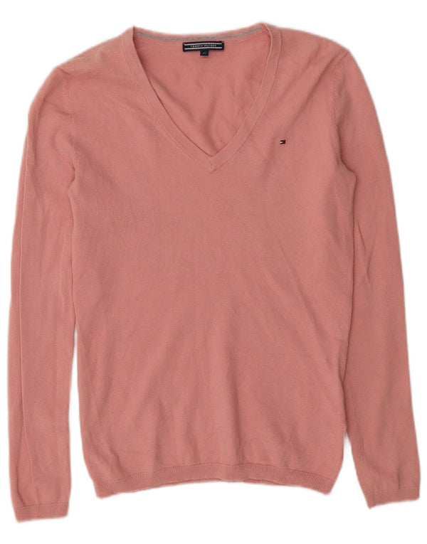 Suéter feminino Tommy Hilfiger com decote em V UK 6 XS algodão rosa