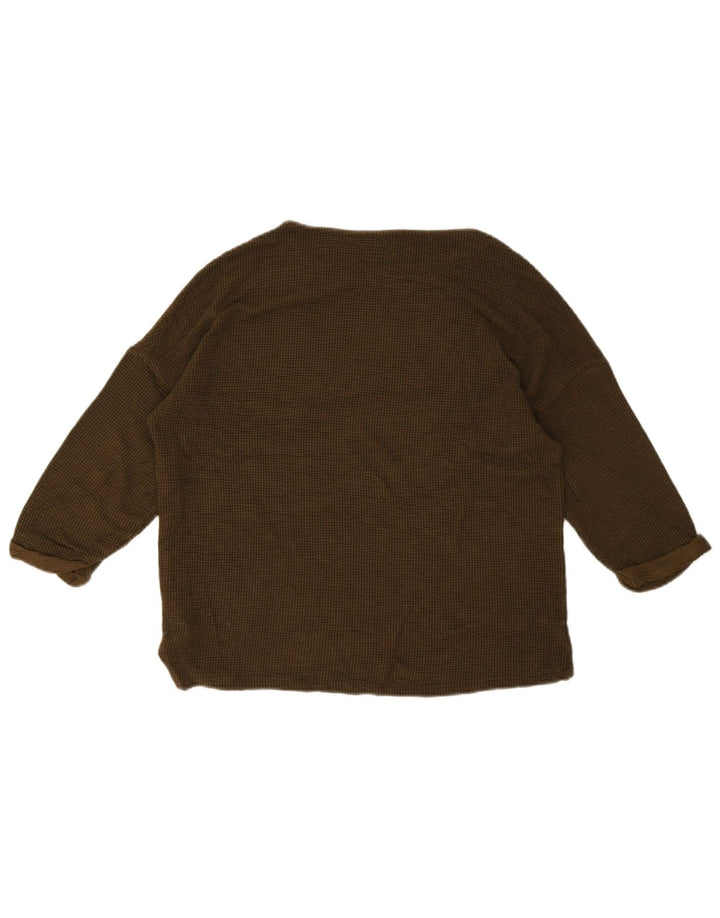 Zara Top feminino oversized manga 3/4 UK 10 pequeno marrom viscose