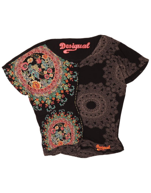 Blusa feminina Desigual com estampa oversized, Reino Unido 16, grande, preta, floral