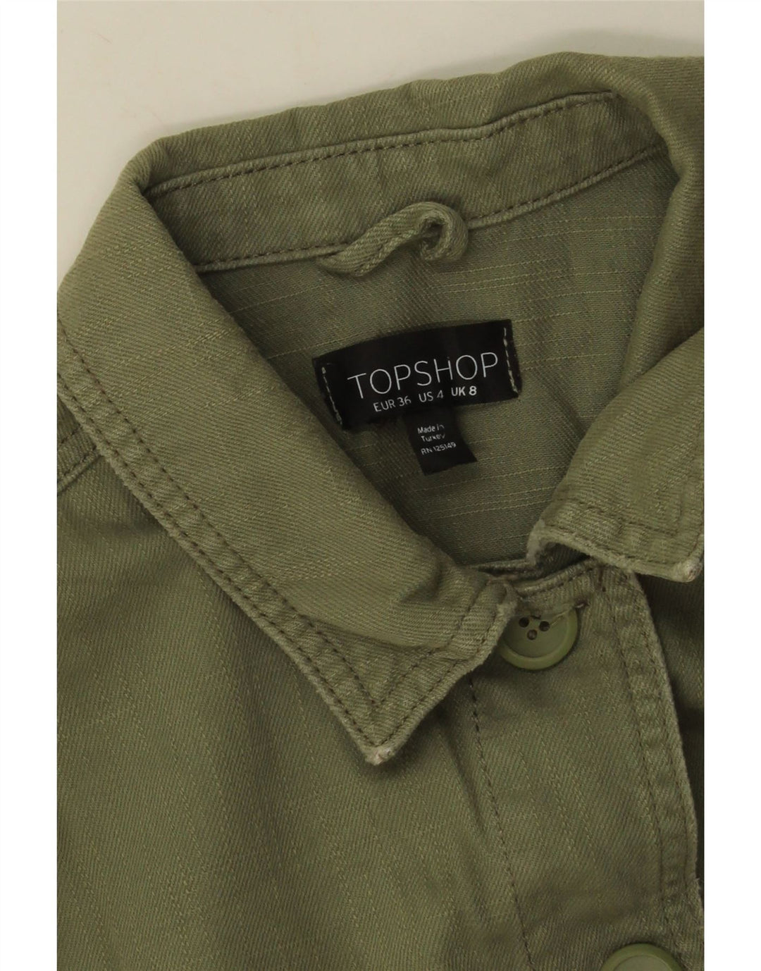 Jaqueta utilitária feminina Topshop Reino Unido 8 algodão cáqui pequeno