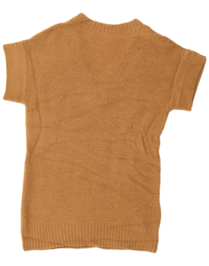 J. CREW Suéter feminino longline com decote em V Reino Unido 12 médio bege
