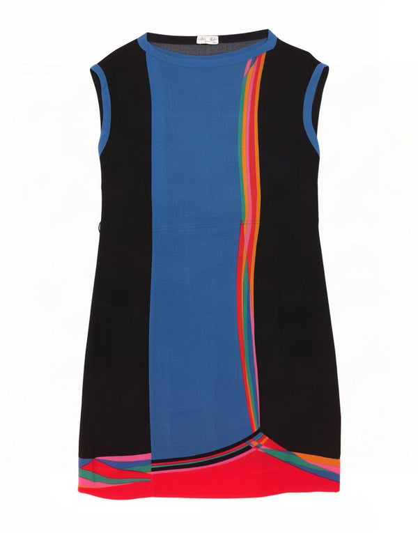 Vestido bainha feminino vintage sem mangas IT 46 grande bloco colorido preto