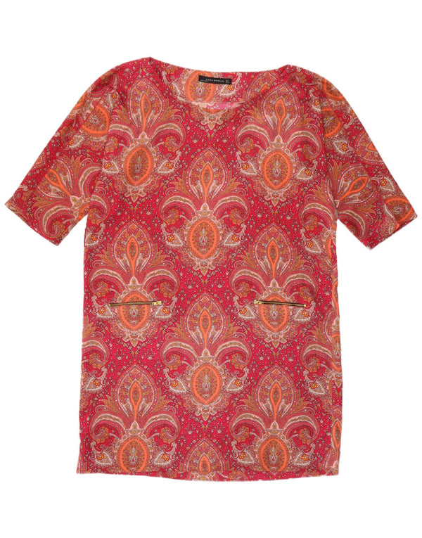 Vestido feminino Zara manga 3/4, UK 16, grande, vermelho, paisley