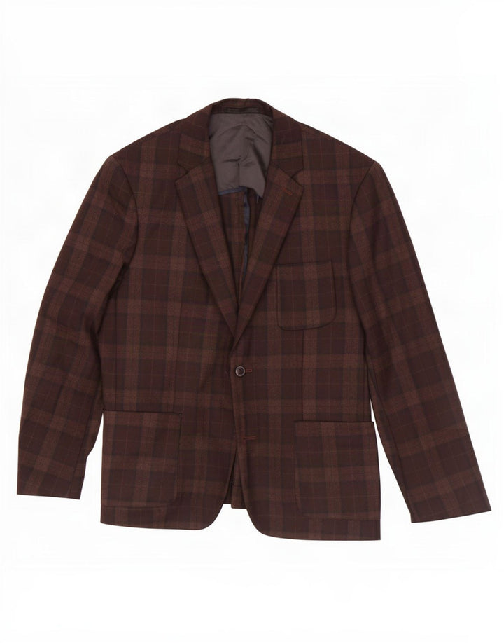Jaqueta blazer masculina Mauro Grifoni com 1 botão IT 50 grande lã xadrez marrom