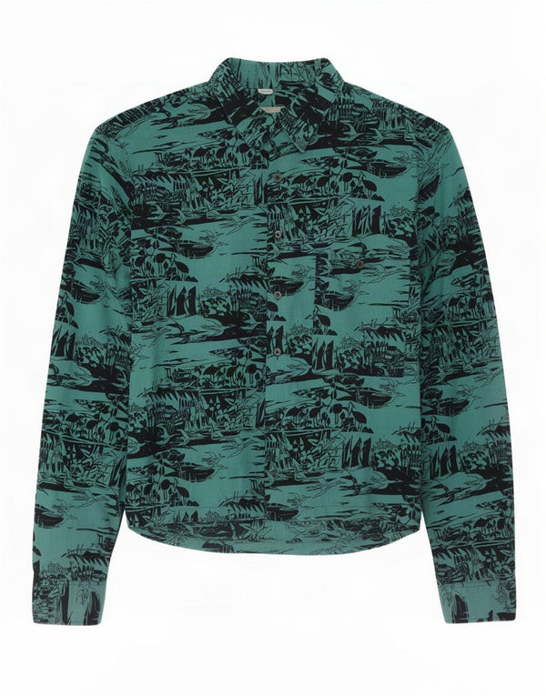 Henry Morell Mens Abstract Pattern Shirt Size 39/40 Medium Turquoise Cotton
