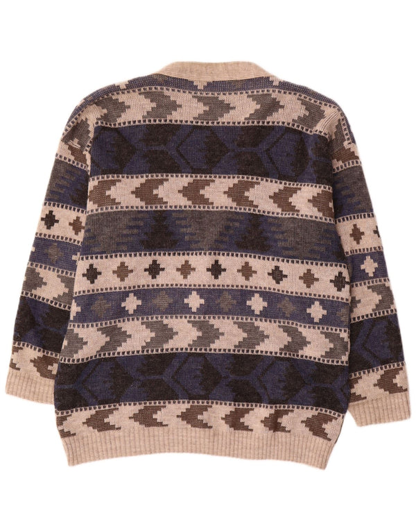 Suéter cardigã masculino vintage grande geométrico multicolorido