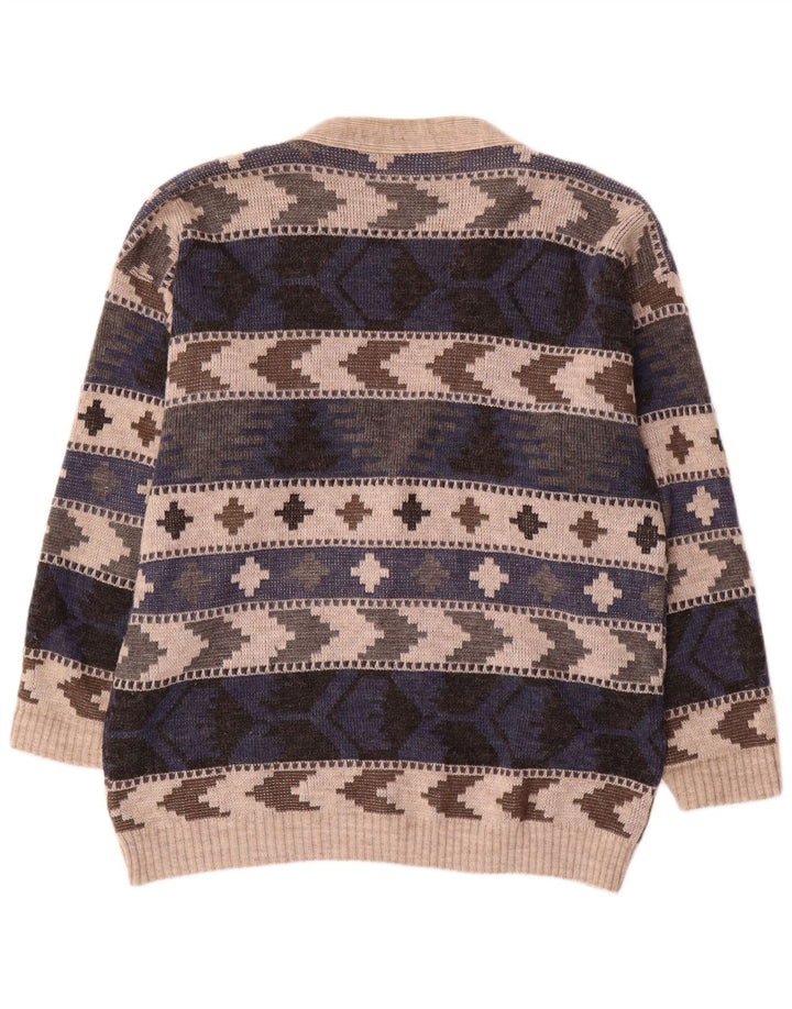 Suéter cardigã masculino vintage grande geométrico multicolorido