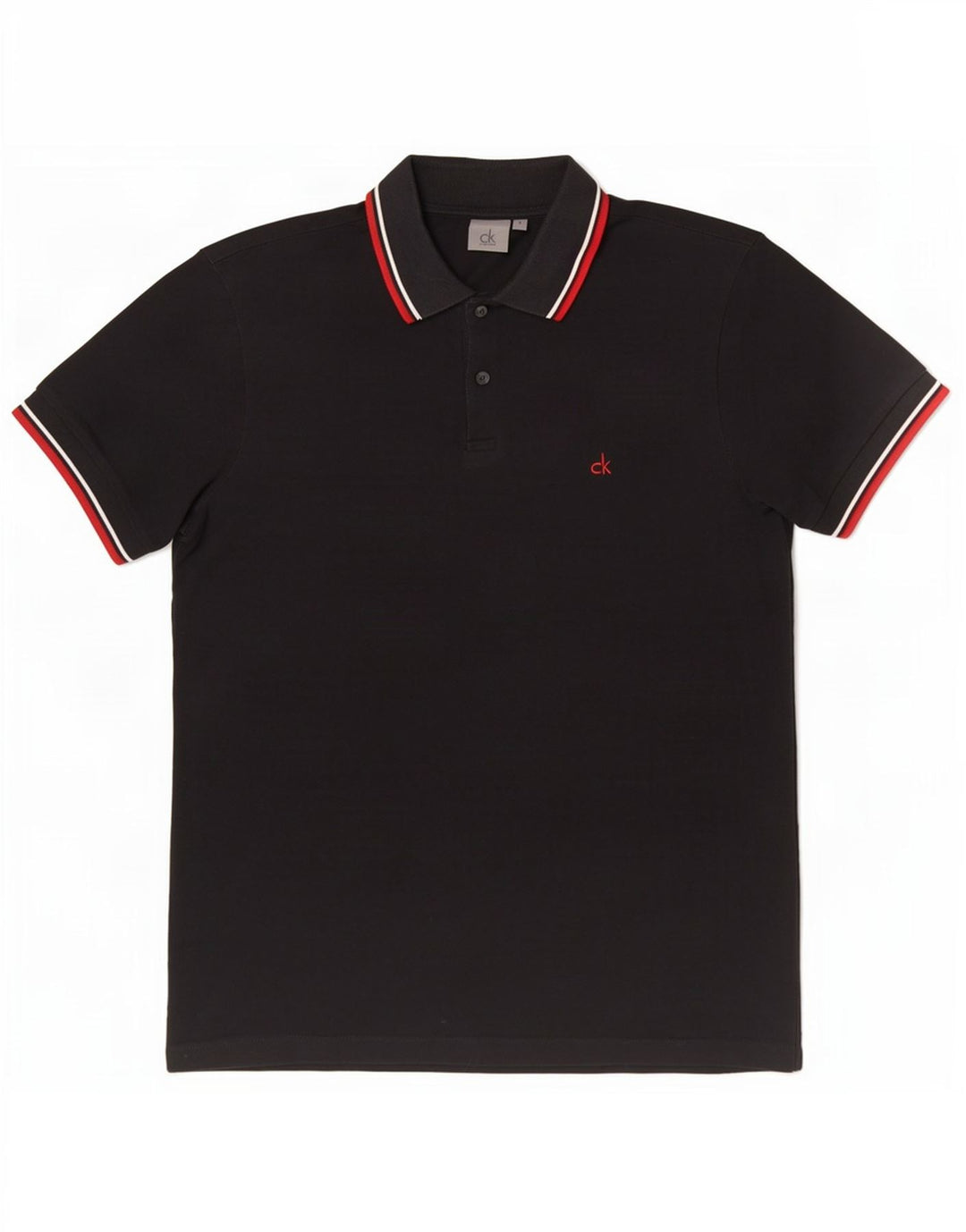 Camisa polo masculina Calvin Klein pequena listrada preta de algodão