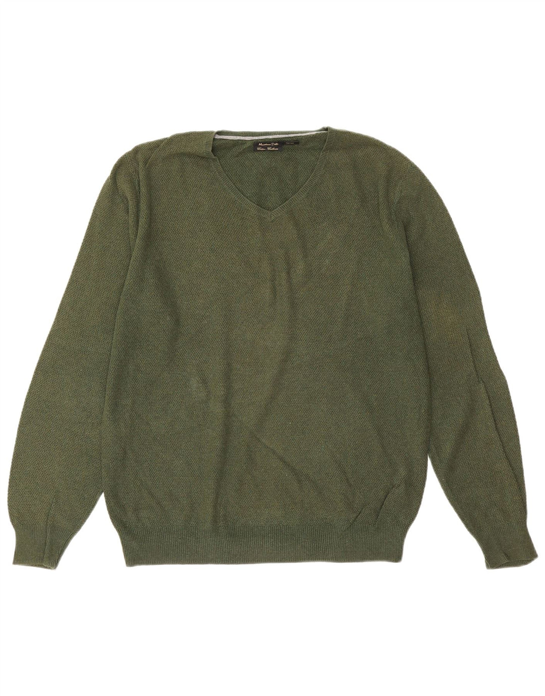Suéter masculino Massimo Dutti com decote em V, grande algodão verde