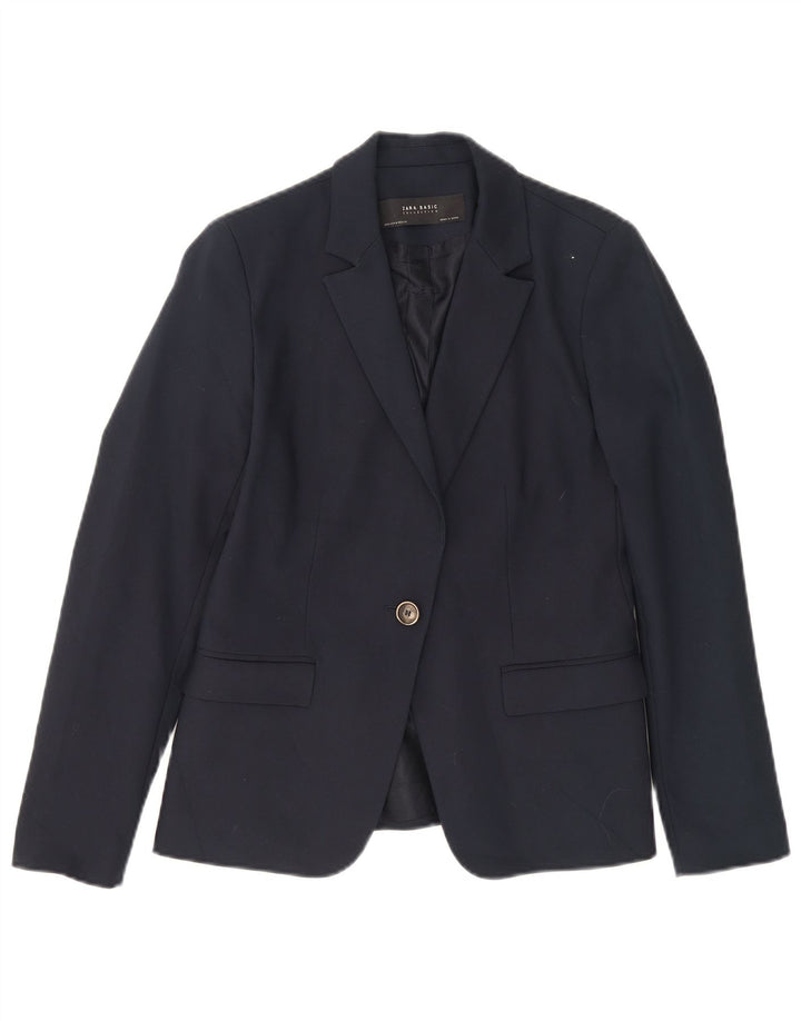 Jaqueta blazer feminina Zara com 1 botão Reino Unido 12 algodão azul marinho médio