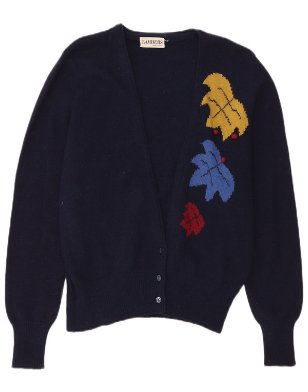 Suéter cardigã feminino Lambers IT 46 grande azul marinho floral
