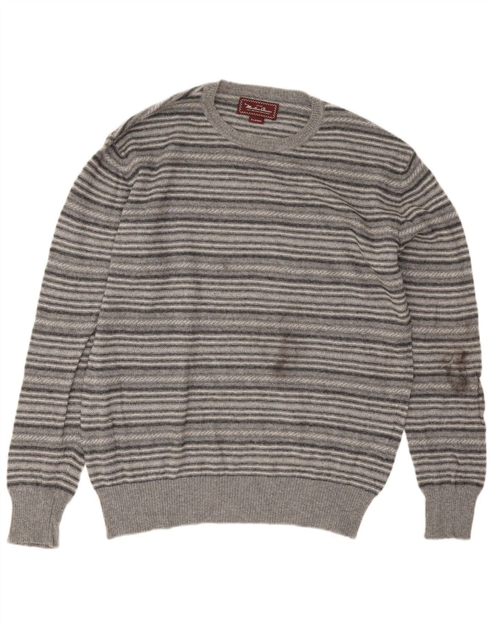 Suéter masculino Marlboro Classics com gola redonda XL listrado cinza