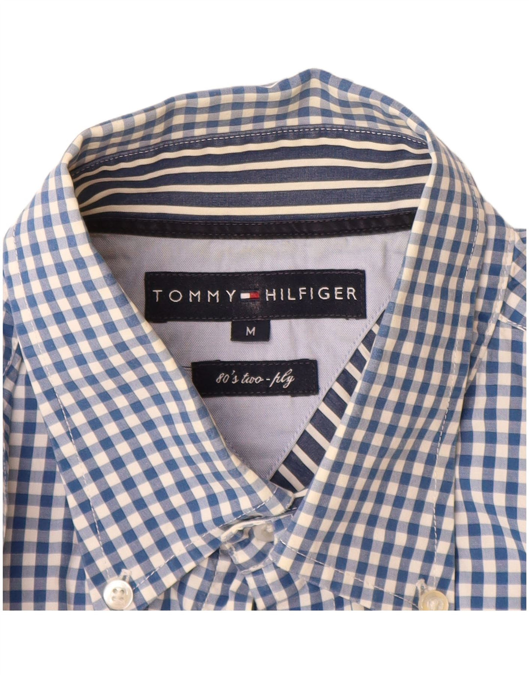 Camisa xadrez masculina Tommy Hilfiger algodão guingão azul médio