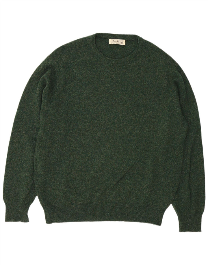 Suéter vintage masculino com gola redonda, lã de cordeiro verde grande