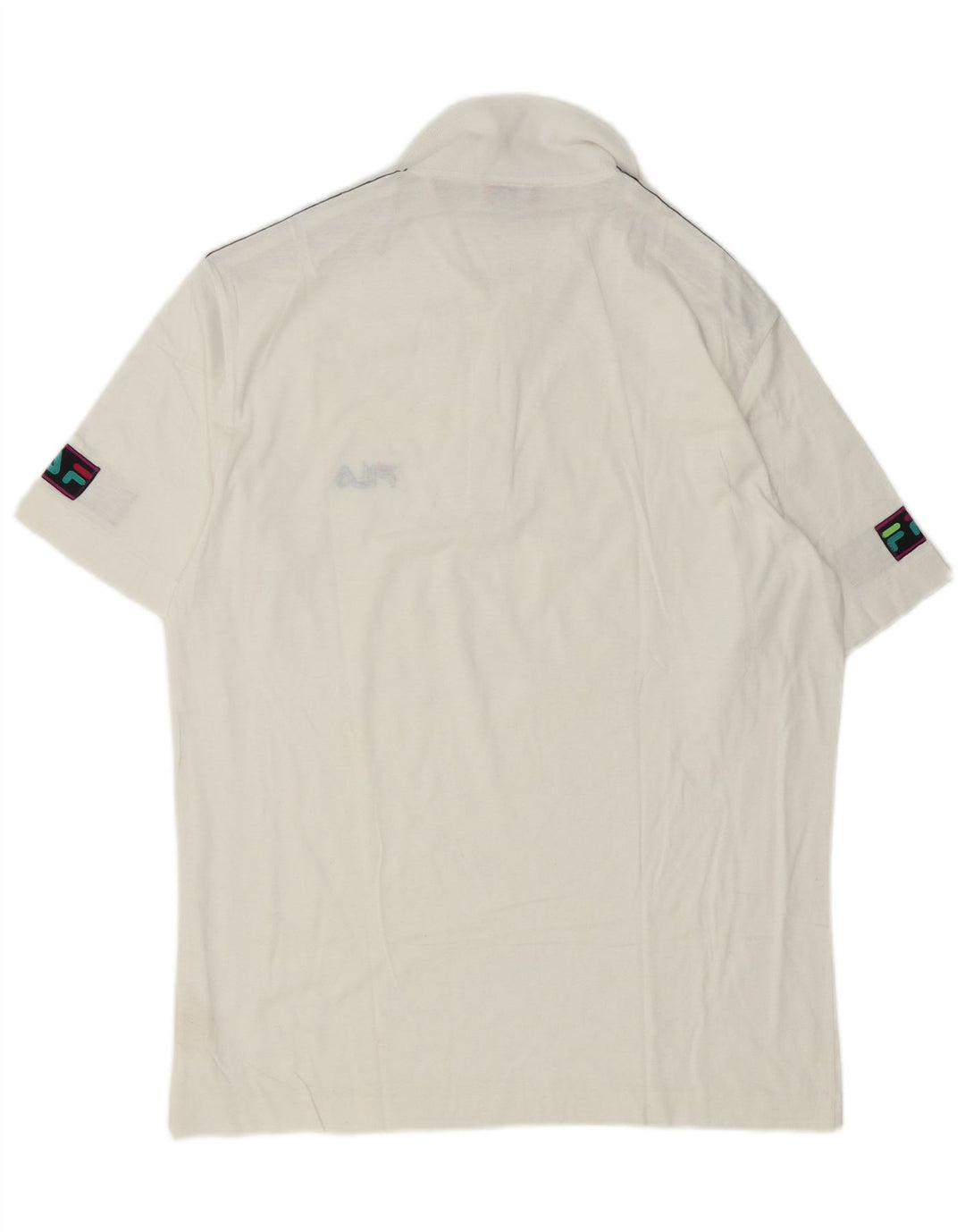 Camisa pólo gráfica masculina Fila IT 50 algodão colorblock branco médio