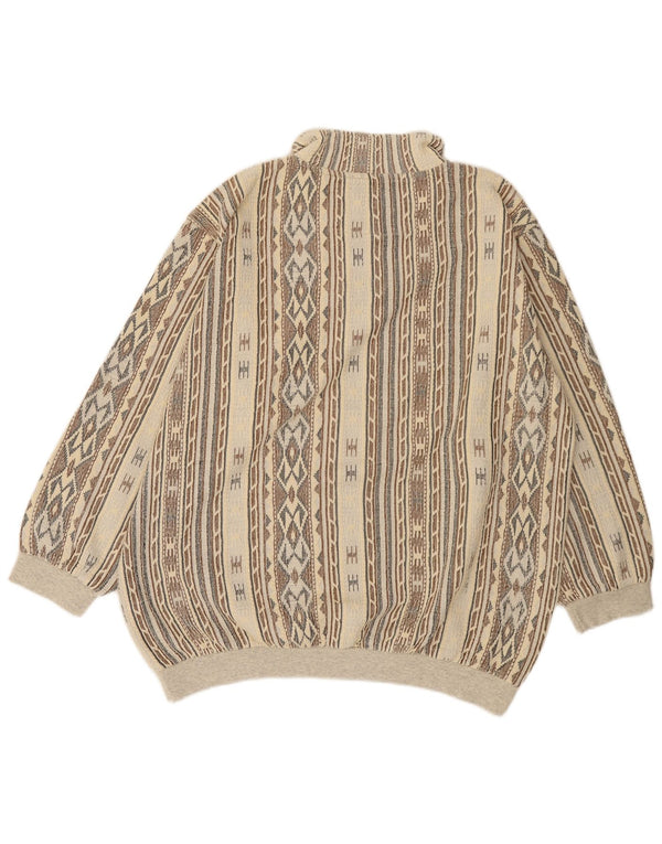 Moletom masculino vintage com zíper e pescoço Jumper 2XL algodão geométrico multicolorido
