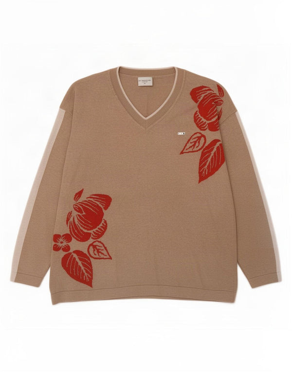 US Polo Assn. Suéter feminino com decote em V UK 14 Médio Bege Floral