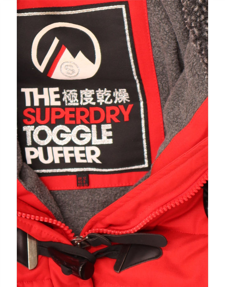 Jaqueta feminina Superdry The Toggle Puffer Graphic acolchoada Reino Unido 12 Médio Vermelho