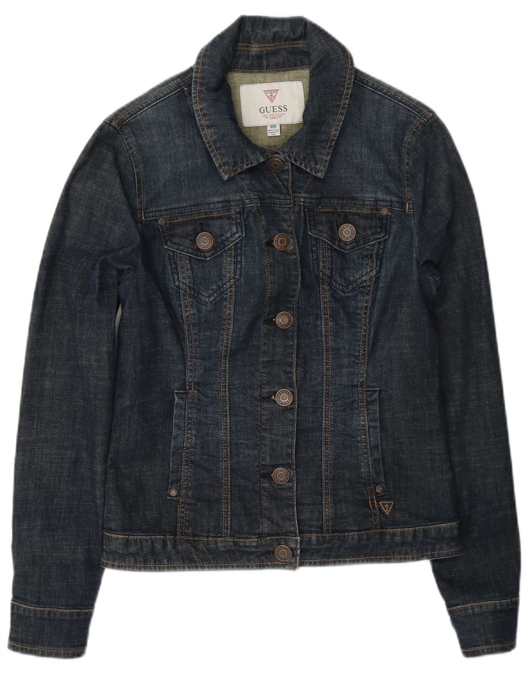 Jaqueta jeans feminina Guess UK 8 pequena algodão azul marinho