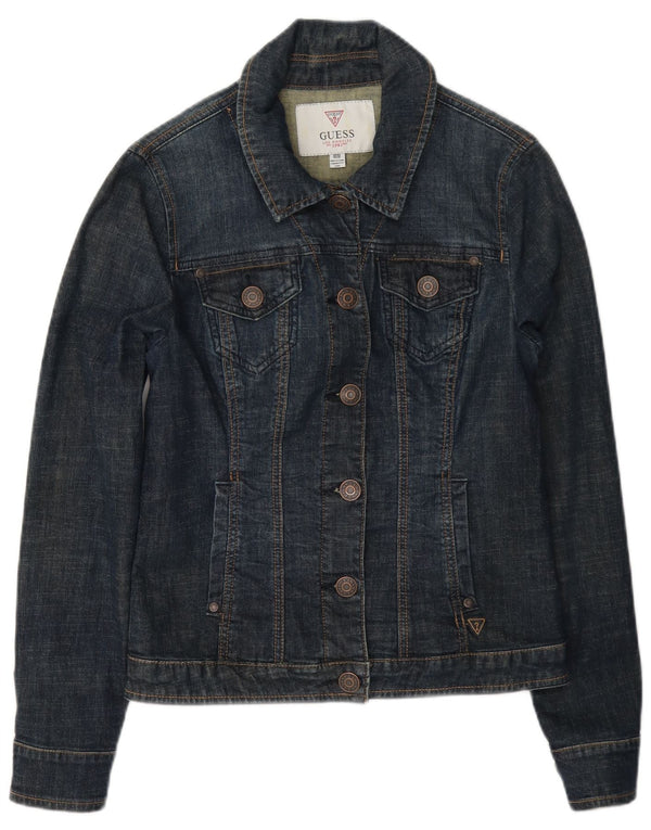 Jaqueta jeans feminina Guess UK 8 pequena algodão azul marinho