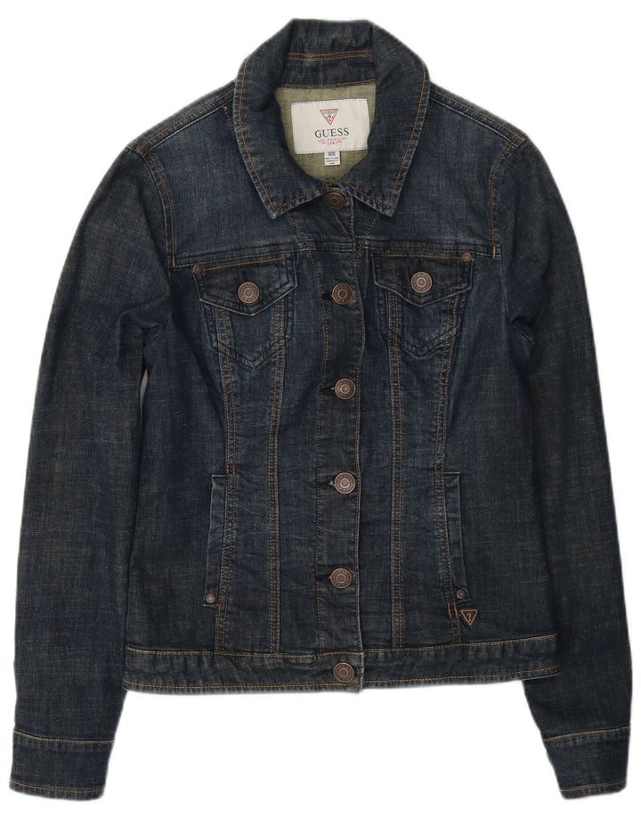 Jaqueta jeans feminina Guess UK 8 pequena algodão azul marinho