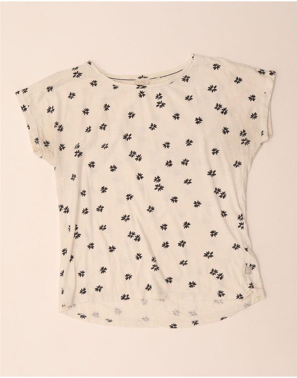 Camiseta feminina Fat Face Top UK 14 grande algodão floral branco