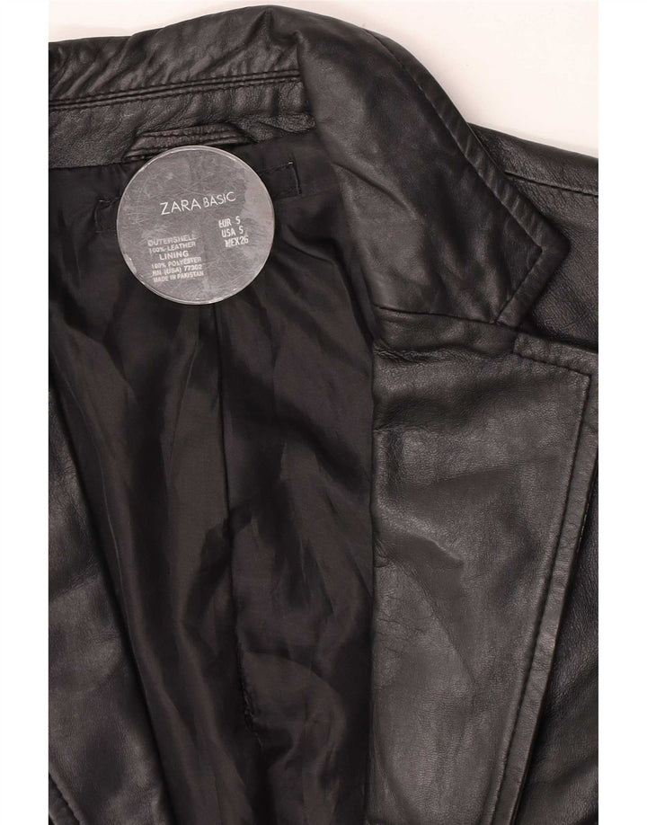 Jaqueta blazer feminina de couro com 2 botões Zara Reino Unido 10 pequena preta